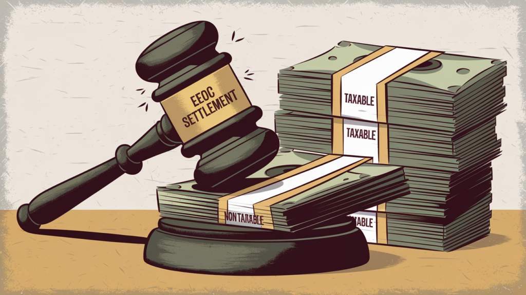 A gavel striking a stack of money, divided into "Taxable" and "Non-Taxable" sections.