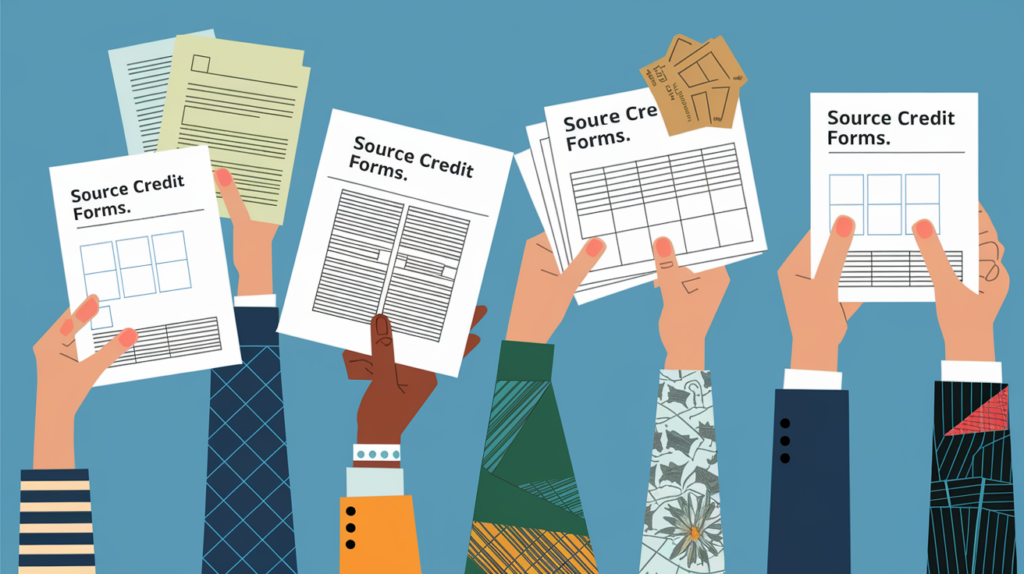 A collage of hands holding various tax credit forms.