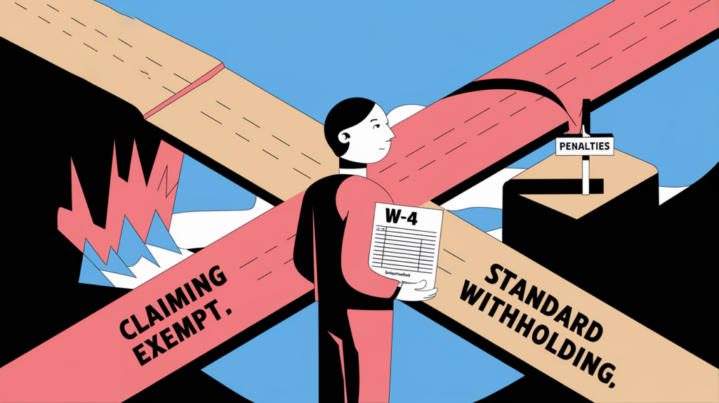 Person at a crossroads deciding between claiming exempt and standard withholding on their W-4.