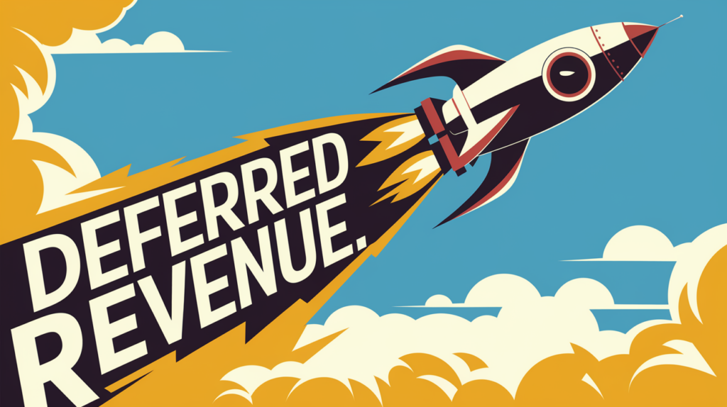 A rocket launching upwards, leaving a trail of "Deferred Revenue" smoke.