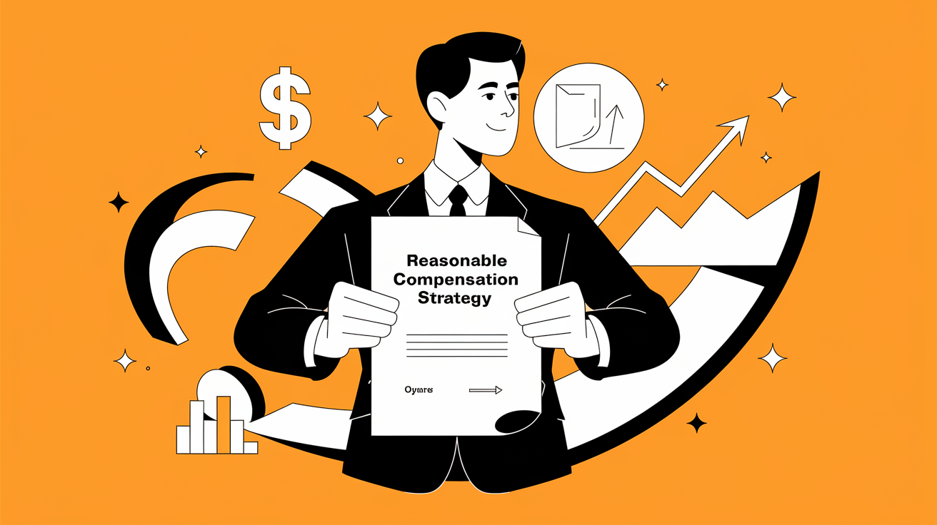 A scale balancing "Salary" and "Distributions" with "Reasonable Compensation" as the foundation.