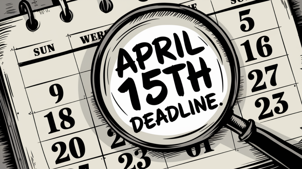 A calendar with April 15th circled, representing Tax Day.