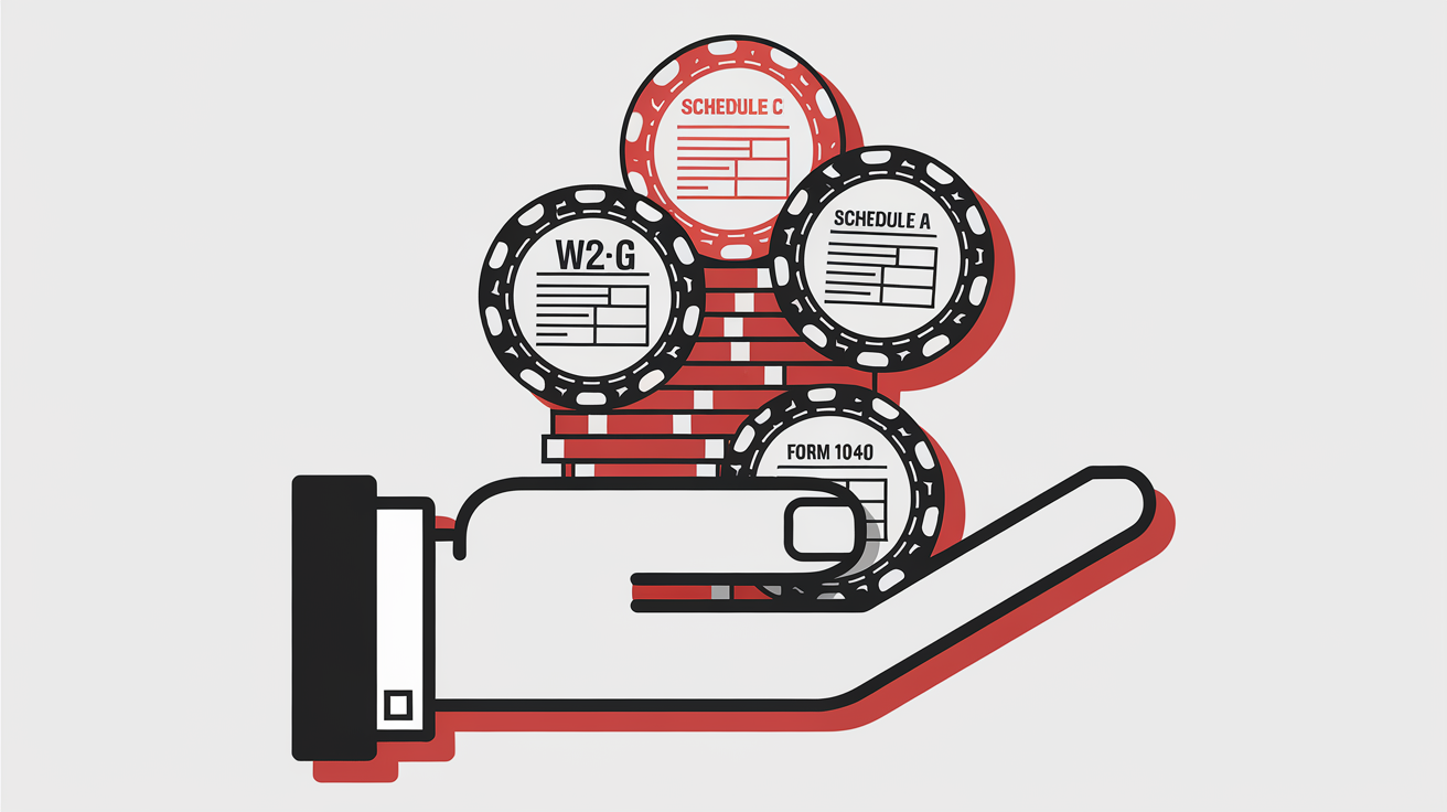 A hand holding poker chips labeled with tax forms.