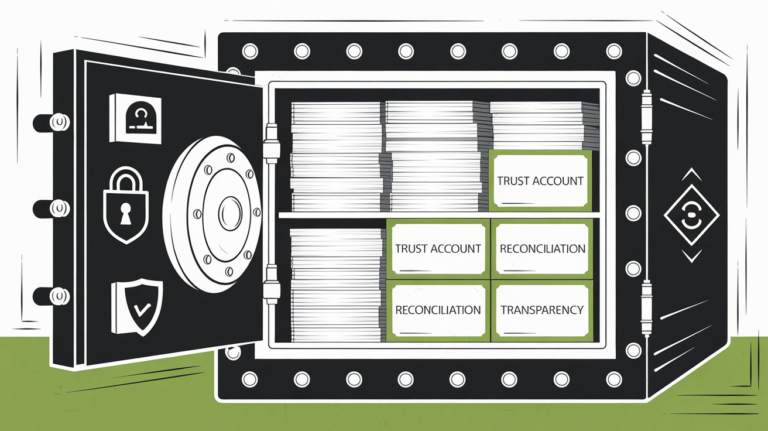 A stylized illustration of a safe filled with documents, symbolizing secure and compliant client fund management.