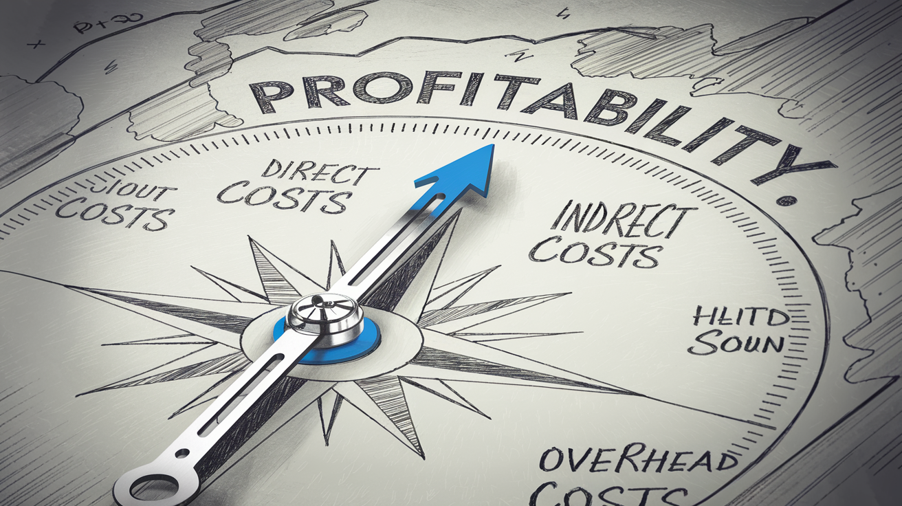 A compass pointing towards profitability, guided by job costing.