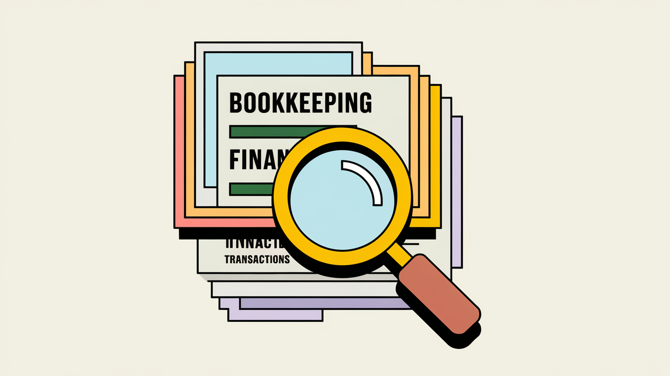 A magnifying glass inspecting organized financial documents.