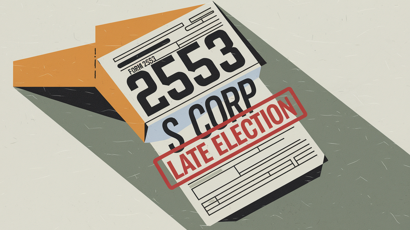 A stylized image of Form 2553 with "Late Election" stamped across it.
