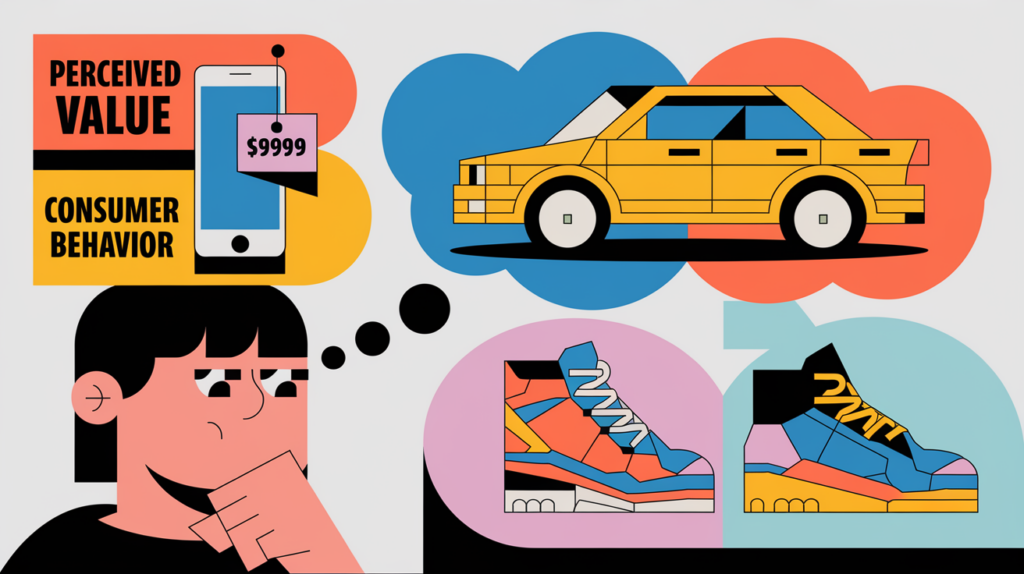 A graphic of a person thinking about products and prices.