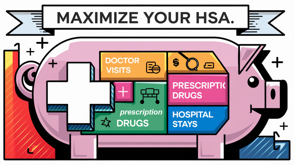 A block illustration of a piggy bank representing an HSA, filled with blocks labeled "Qualified Medical Expenses."