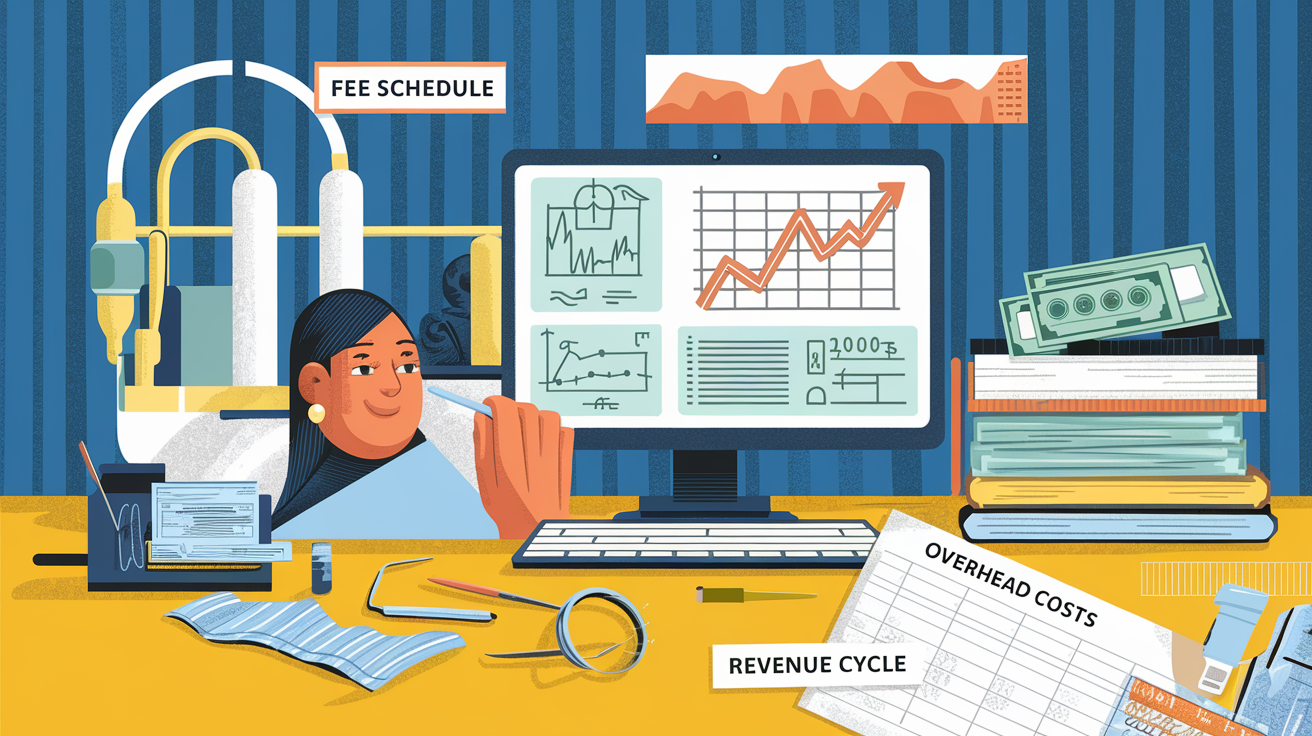 A collage illustration combining various textures and images to represent the complexities of running a profitable dental practice.