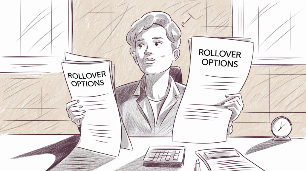 A person reviewing documents labeled "Rollover Options."