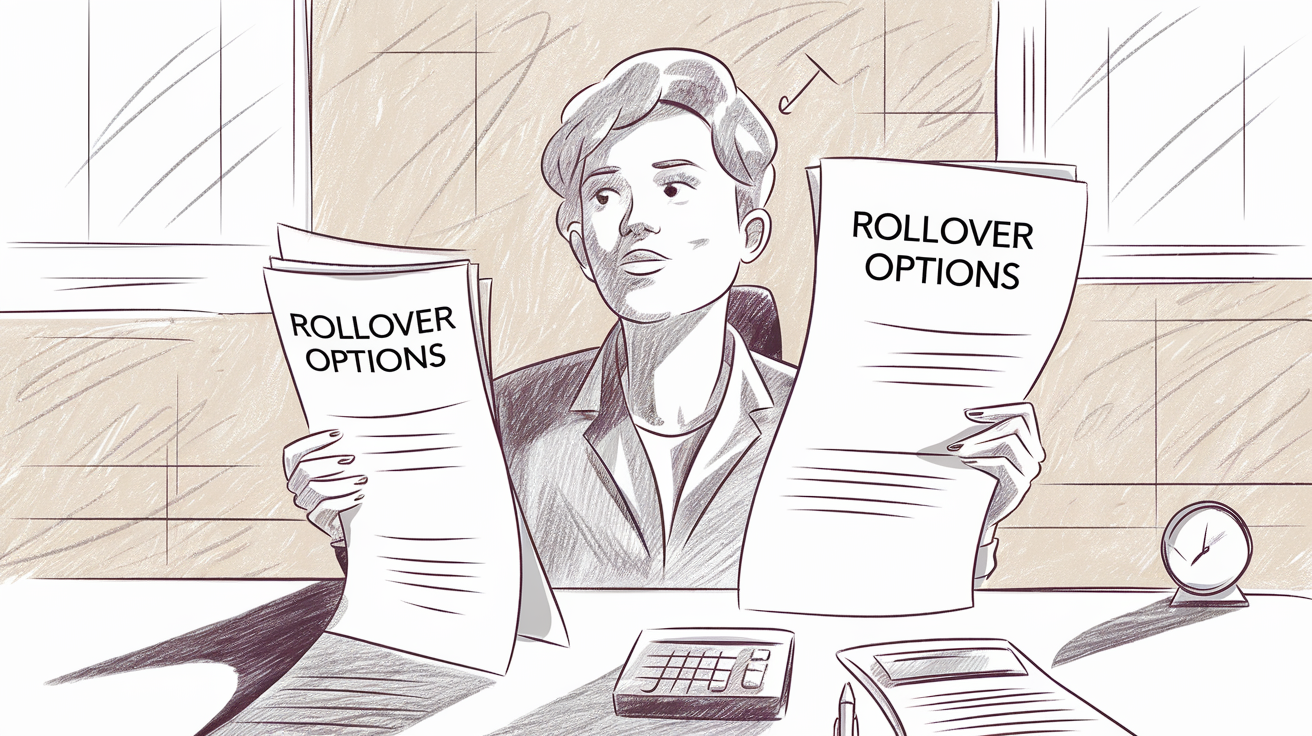 A person reviewing documents labeled "Rollover Options."