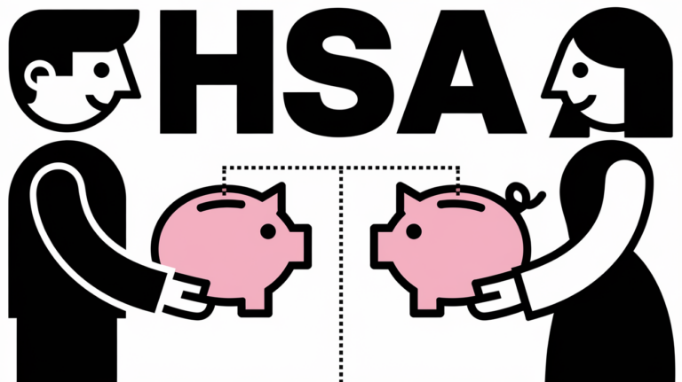 Two figures with piggy banks representing HSAs, connected by a line labeled "Contribution Limit".