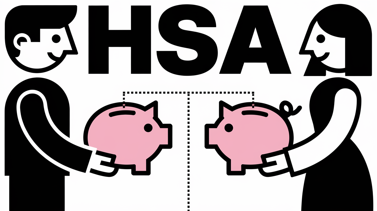 Two figures with piggy banks representing HSAs, connected by a line labeled "Contribution Limit".