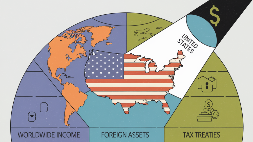 A globe with a spotlight on the U.S., highlighting tax complexities.