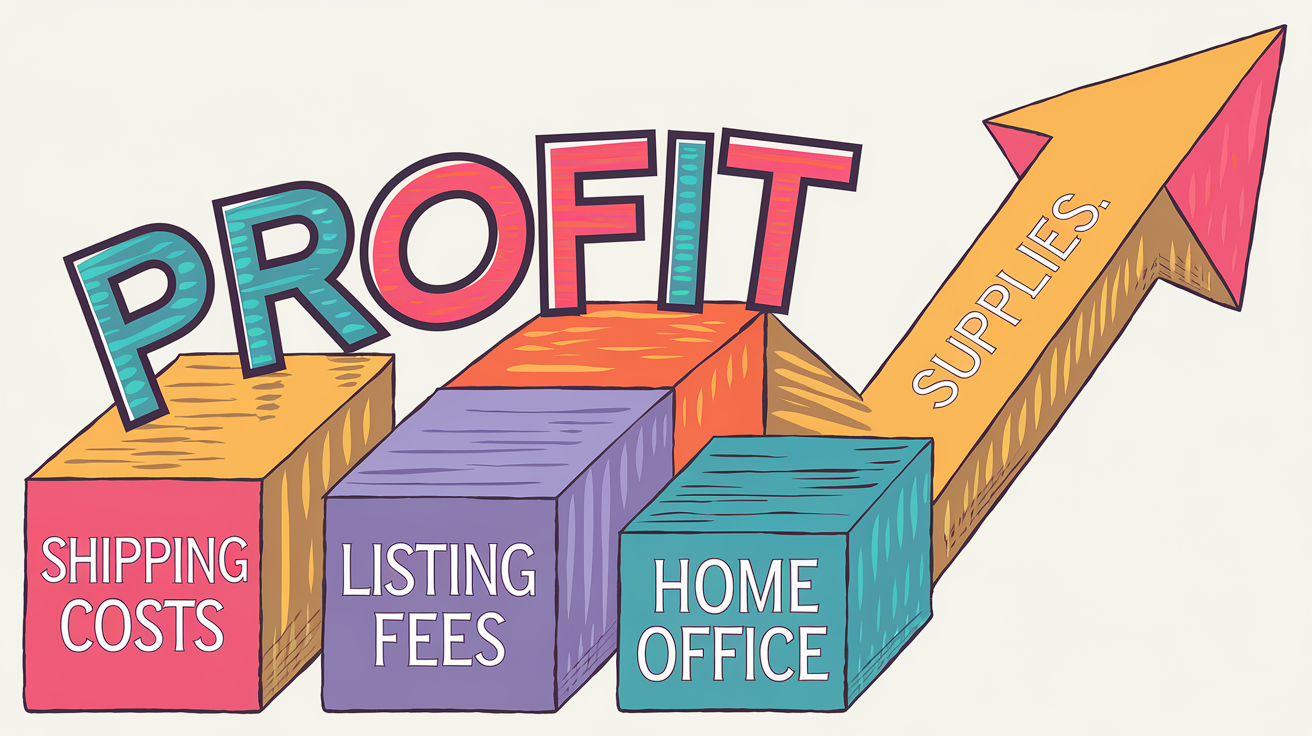 Upward arrow made of blocks labeled with tax deductions, pointing to the word "Profit."