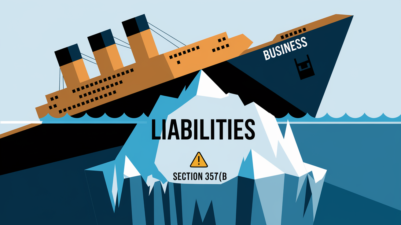 Block illustration of a sinking ship representing a business burdened by liabilities, referencing Section 357(b).