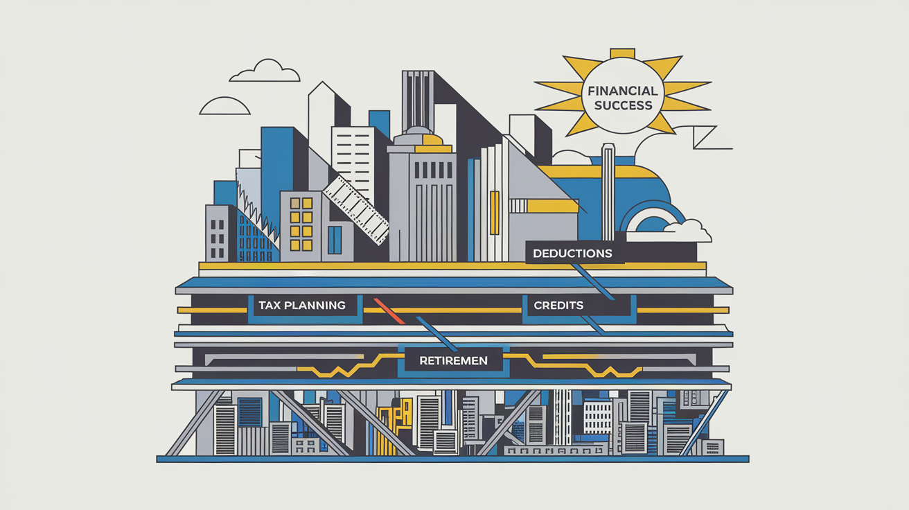 A stylized city skyline representing various tax planning strategies.