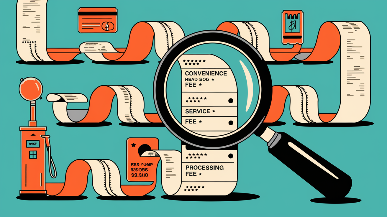 A magnifying glass inspecting a receipt with hidden fees.