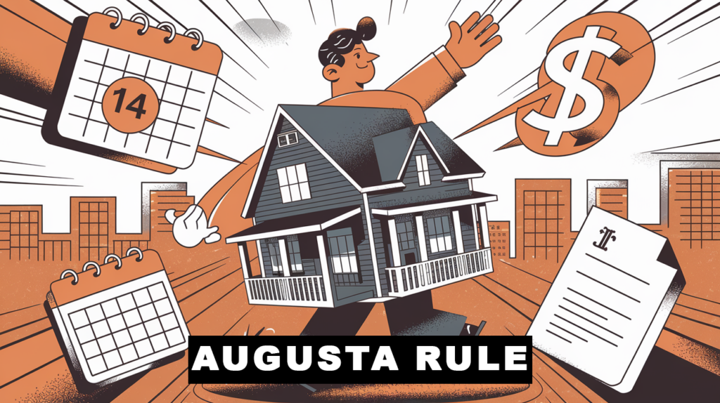 A graphic illustration of a homeowner juggling a house, calendar, dollar sign, and legal documents, representing the complexities of the Augusta Rule.