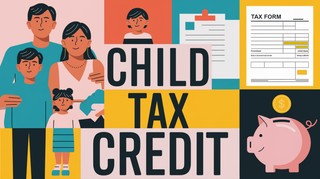 Block illustration of a family benefiting from the Child Tax Credit.