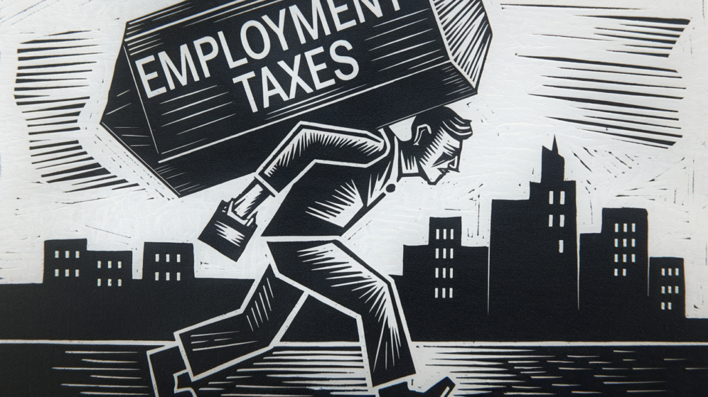 A small business owner carrying a heavy load of employment taxes.