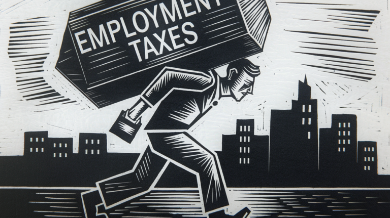 A small business owner carrying a heavy load of employment taxes.