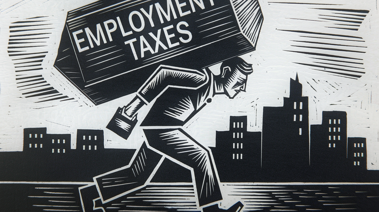 A small business owner carrying a heavy load of employment taxes.