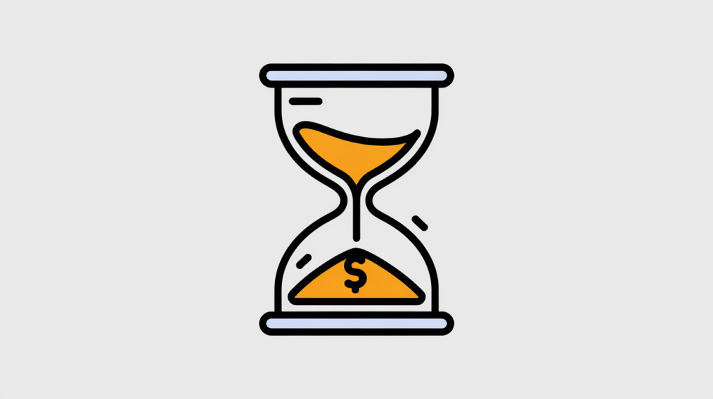 A stylized hourglass with the words "Time" and "Money."
