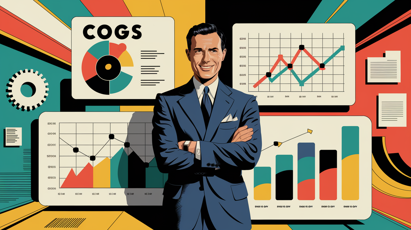 Vintage-style poster showing a business owner celebrating financial success.