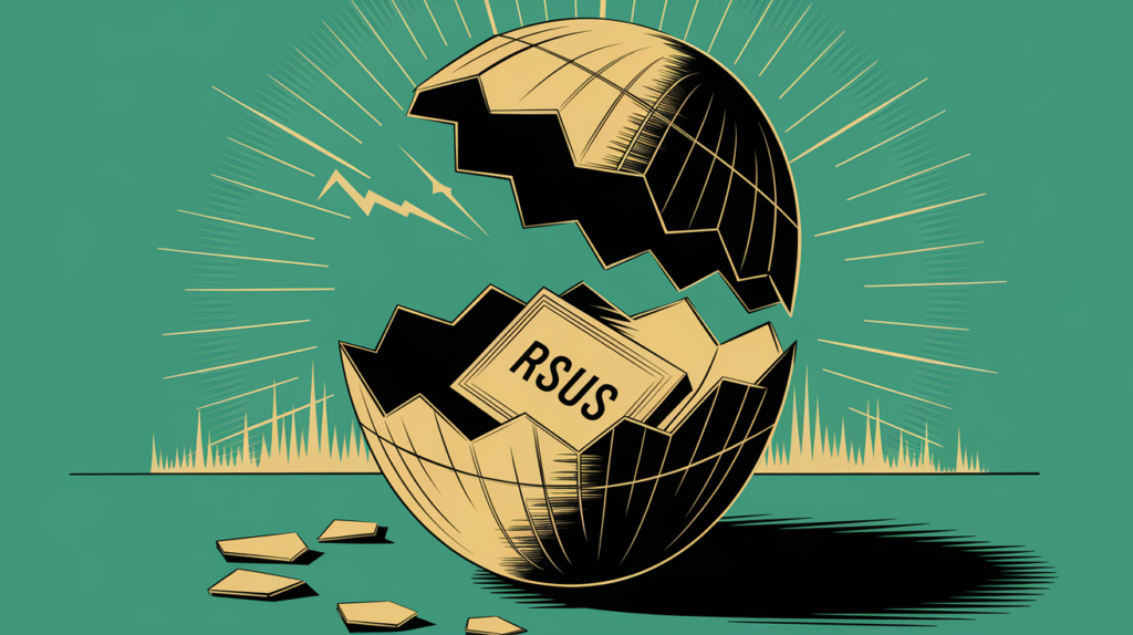 Golden egg hatching with stock share emerging.