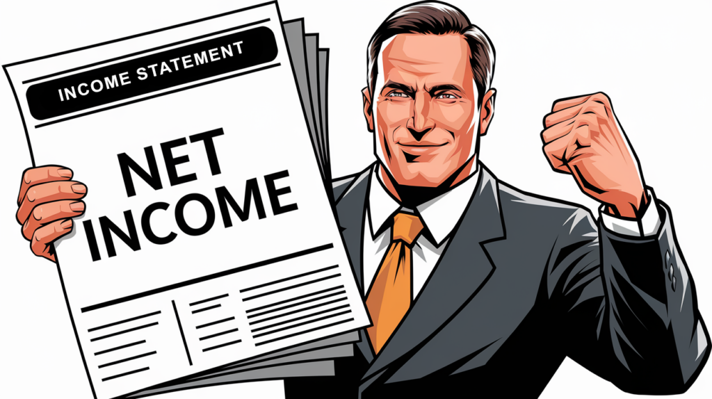 A successful entrepreneur holding an income statement.