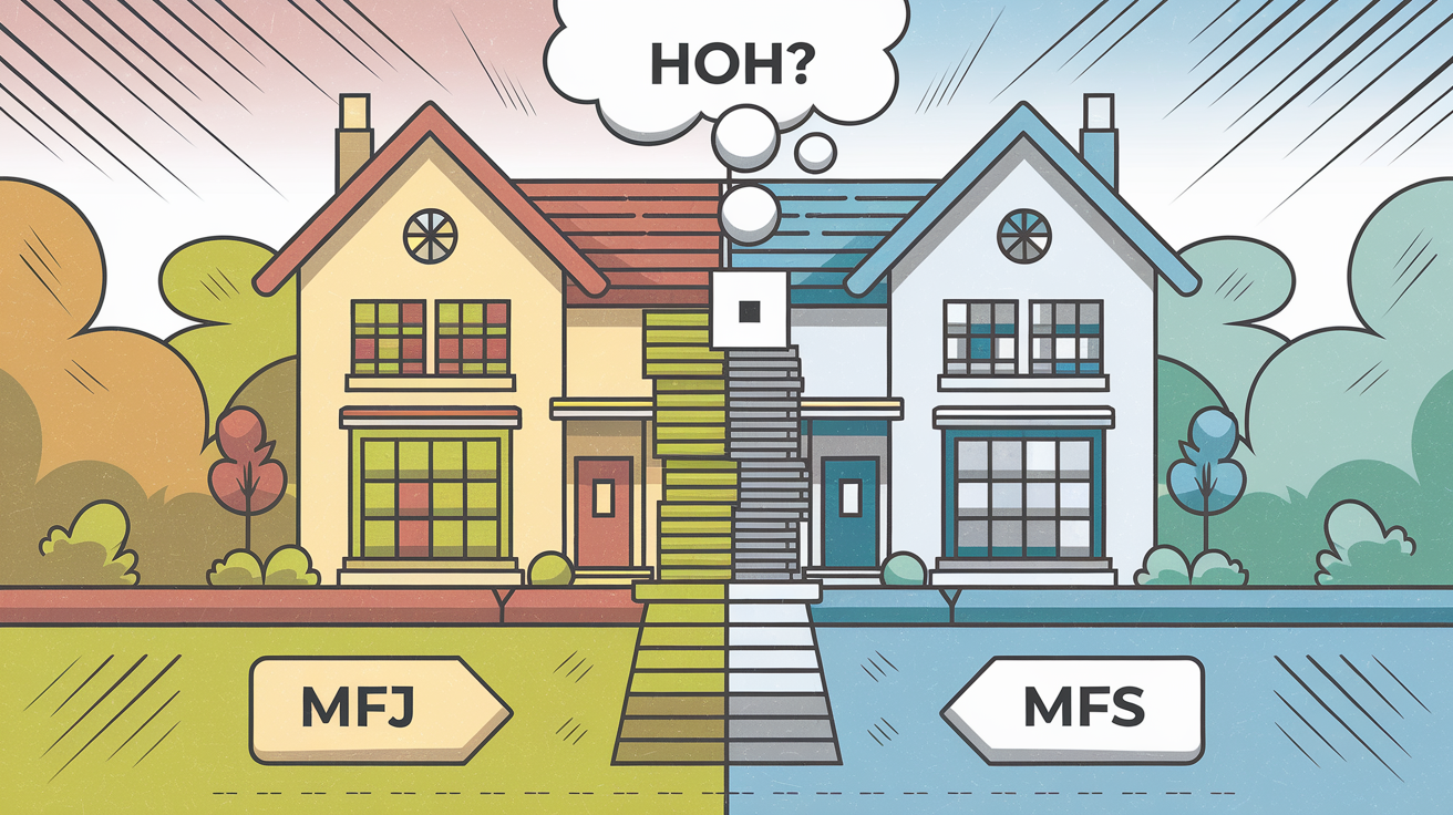 A house split in half, representing different tax filing options for married couples living apart.