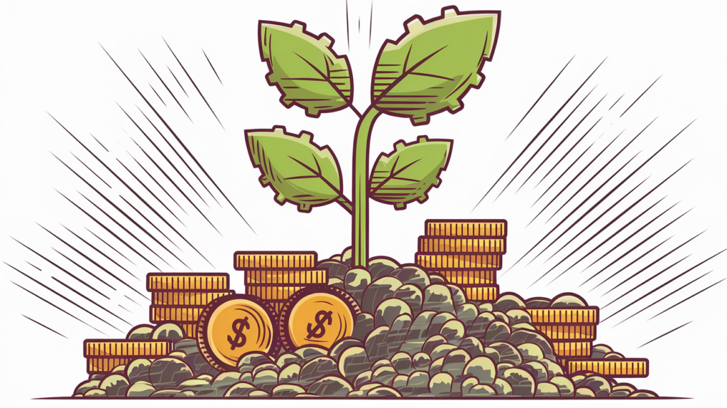 A plant growing out of coins, representing business growth through R&D tax credits.