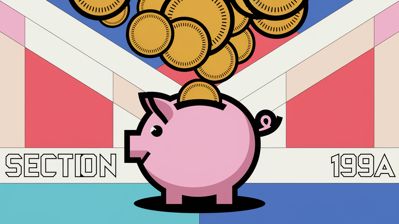 A stylized piggy bank overflowing with coins, symbolizing tax savings through Section 199A.